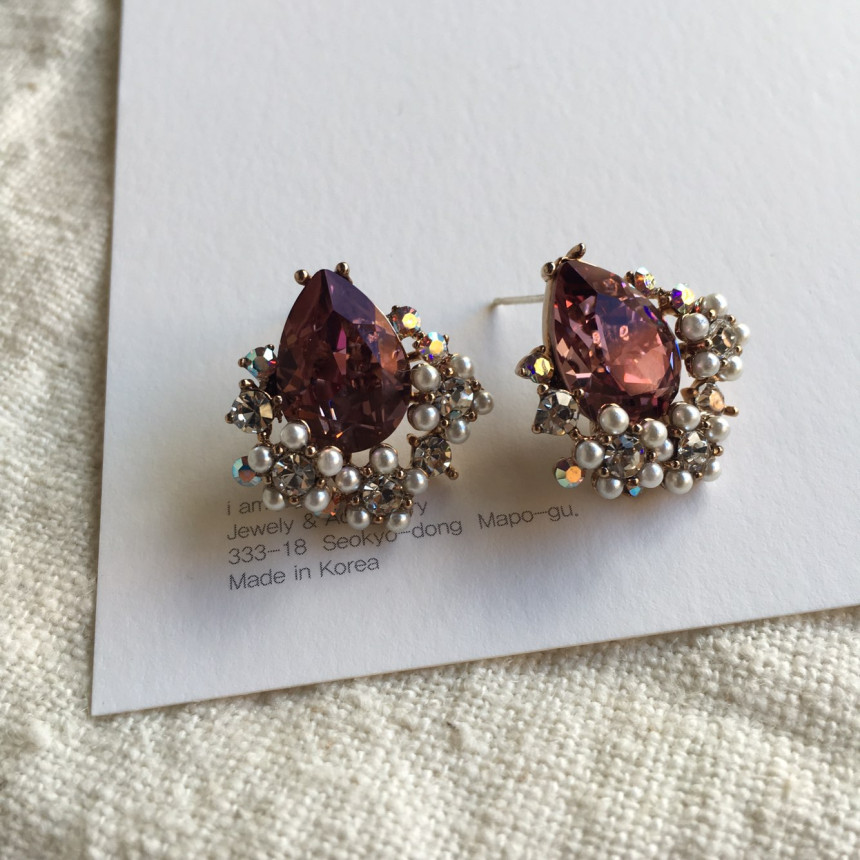 Twinkle Swarovski Pearl Earrings 3color Elegant to