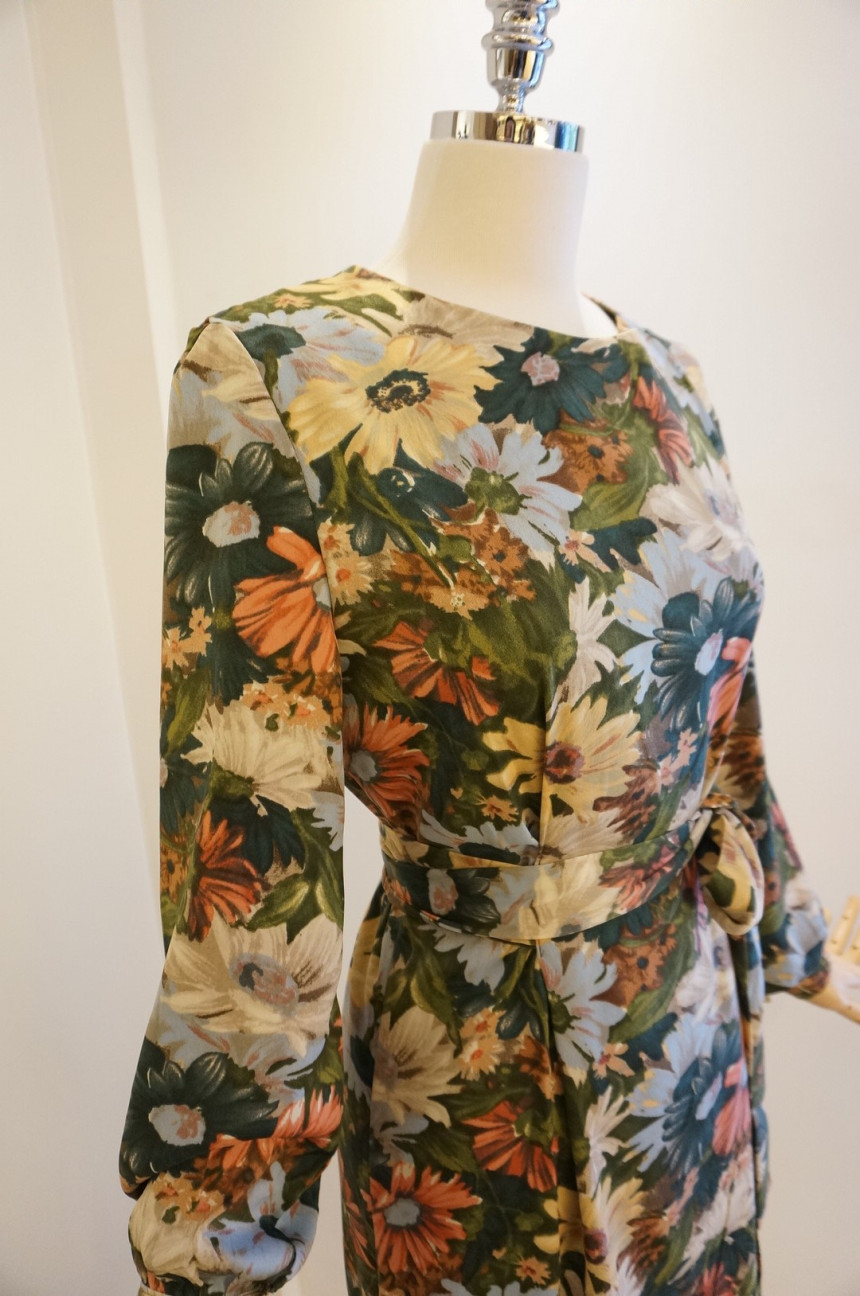 New Women Dress Feminine Flower Dress ootd Silky l