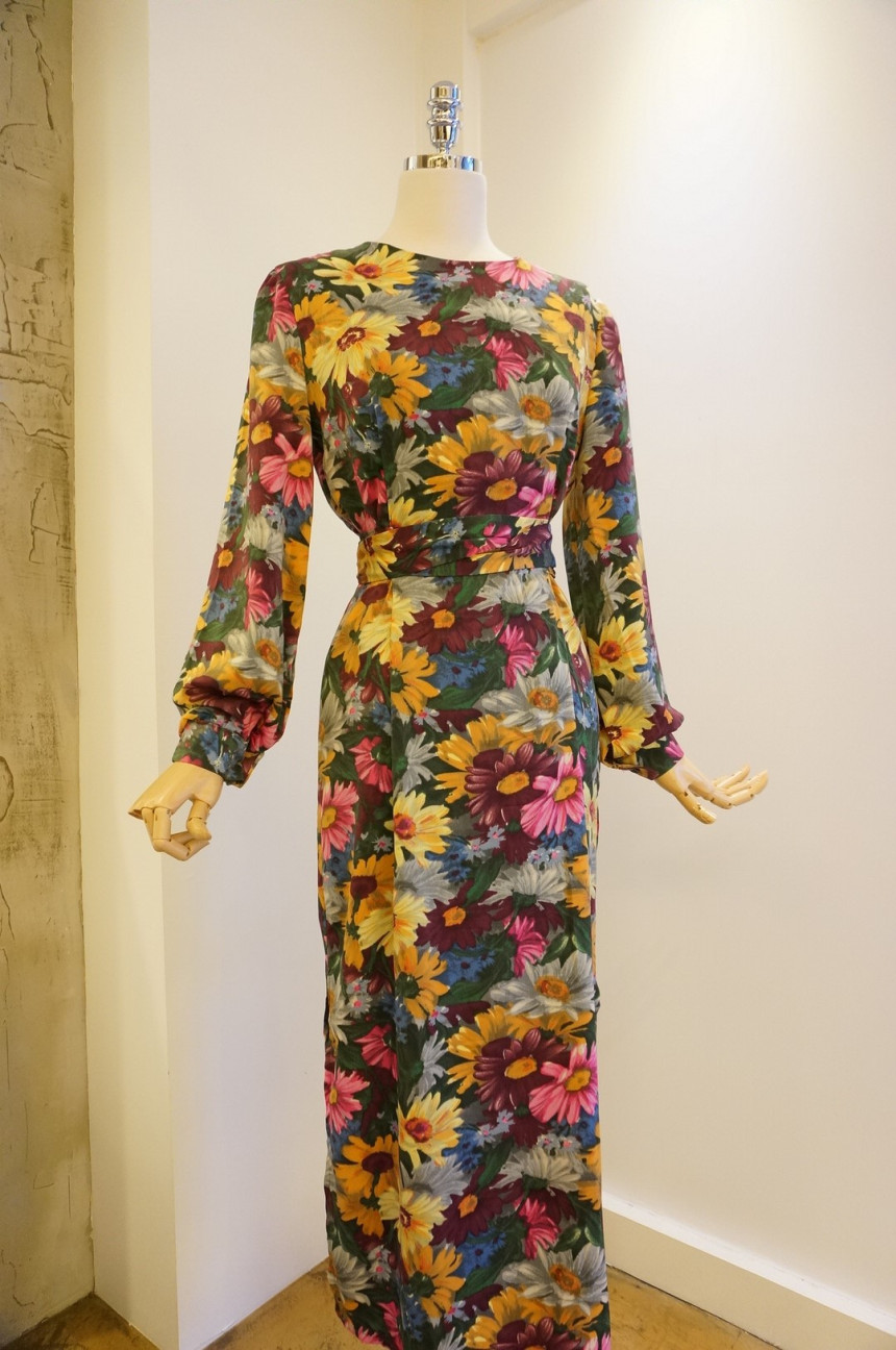 New Women Dress Feminine Flower Dress ootd Silky l