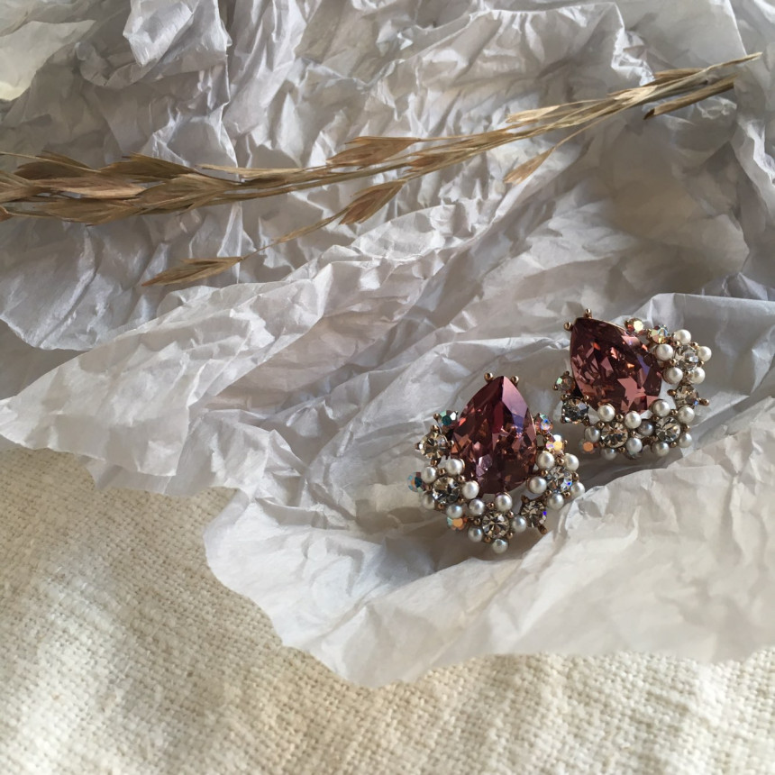 Twinkle Swarovski Pearl Earrings 3color Elegant to