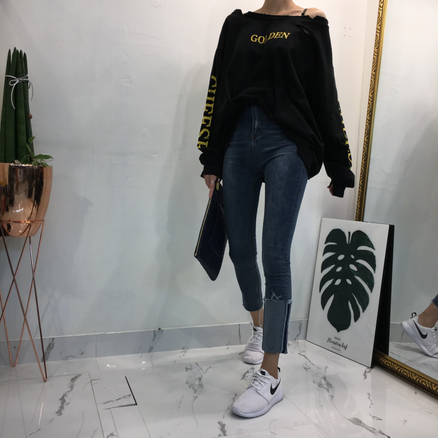 Women Jeans Pants Denim Uncut Roll-up Skinny Jean 