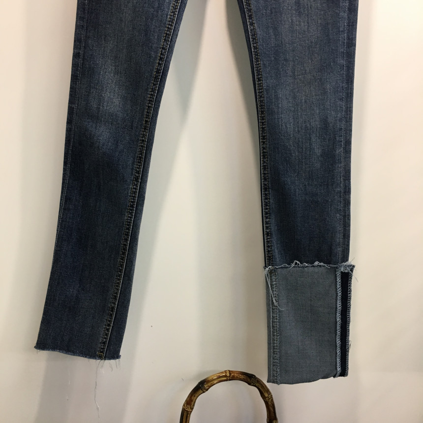 Women Jeans Pants Denim Uncut Roll-up Skinny Jean 