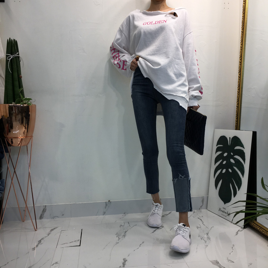 Women Jeans Pants Denim Uncut Roll-up Skinny Jean 