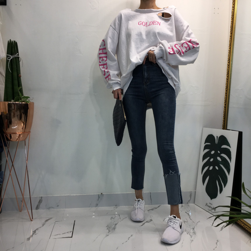 Women Jeans Pants Denim Uncut Roll-up Skinny Jean 