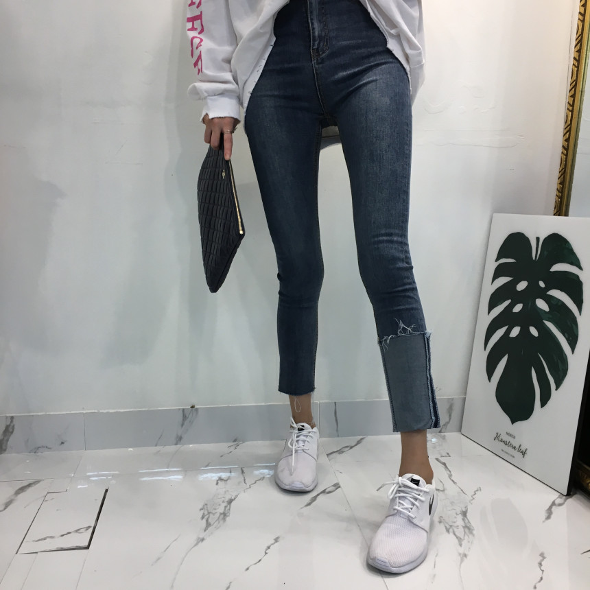 Women Jeans Pants Denim Uncut Roll-up Skinny Jean 