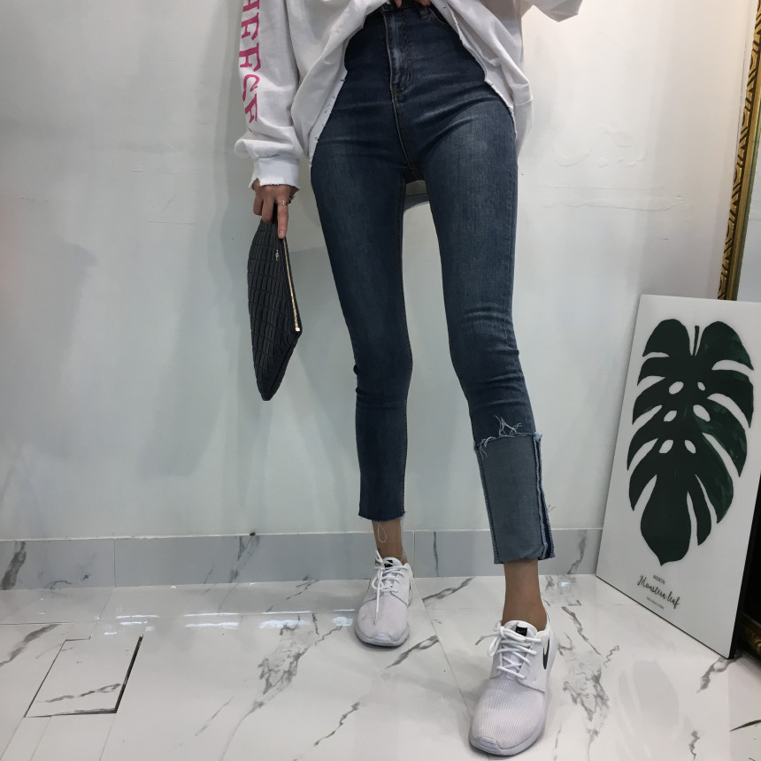 Women Jeans Pants Denim Uncut Roll-up Skinny Jean 