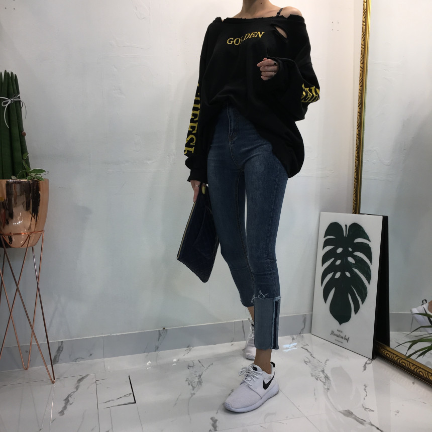 Women Jeans Pants Denim Uncut Roll-up Skinny Jean 