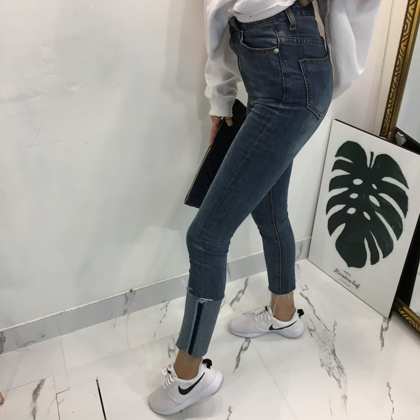 Women Jeans Pants Denim Uncut Roll-up Skinny Jean 