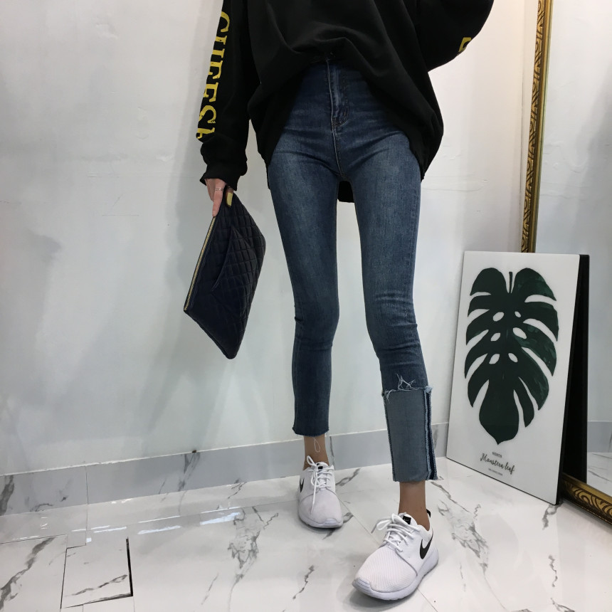 Women Jeans Pants Denim Uncut Roll-up Skinny Jean 