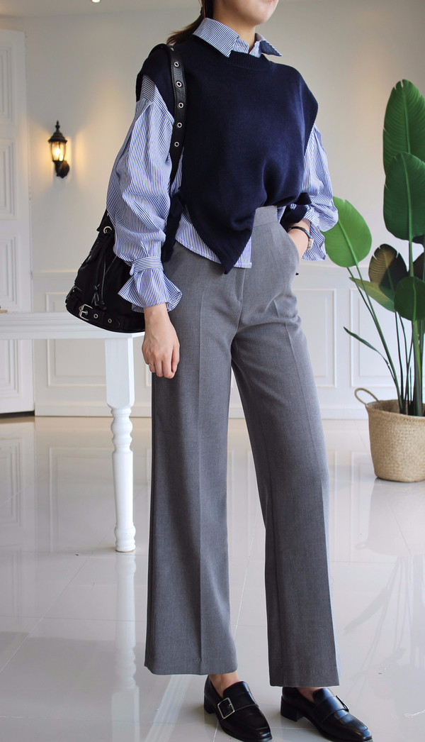 DW striped shirt knit vest set 170 fall blouse fri