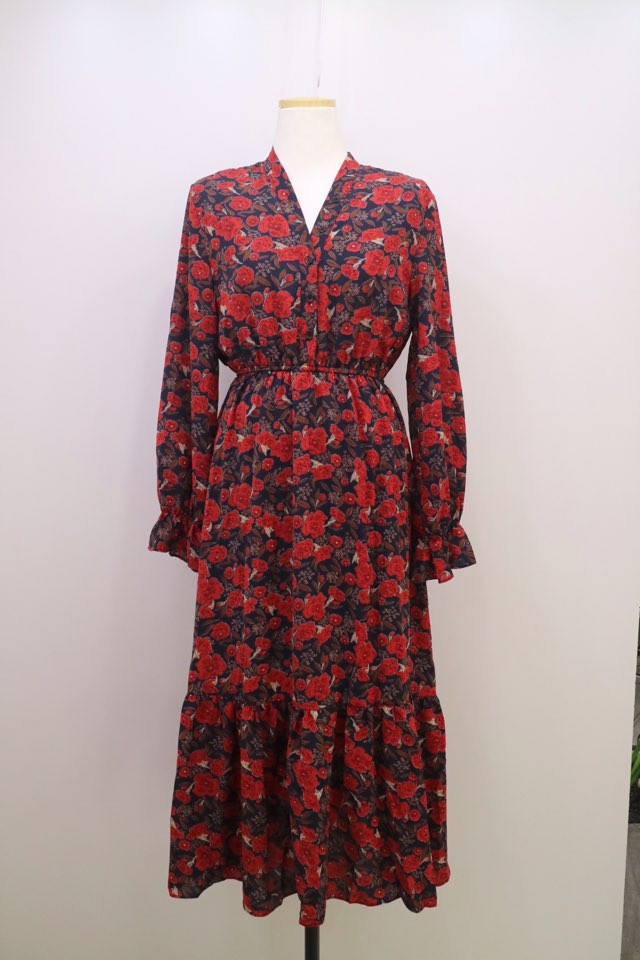 New Women Dress Red Flower Dress