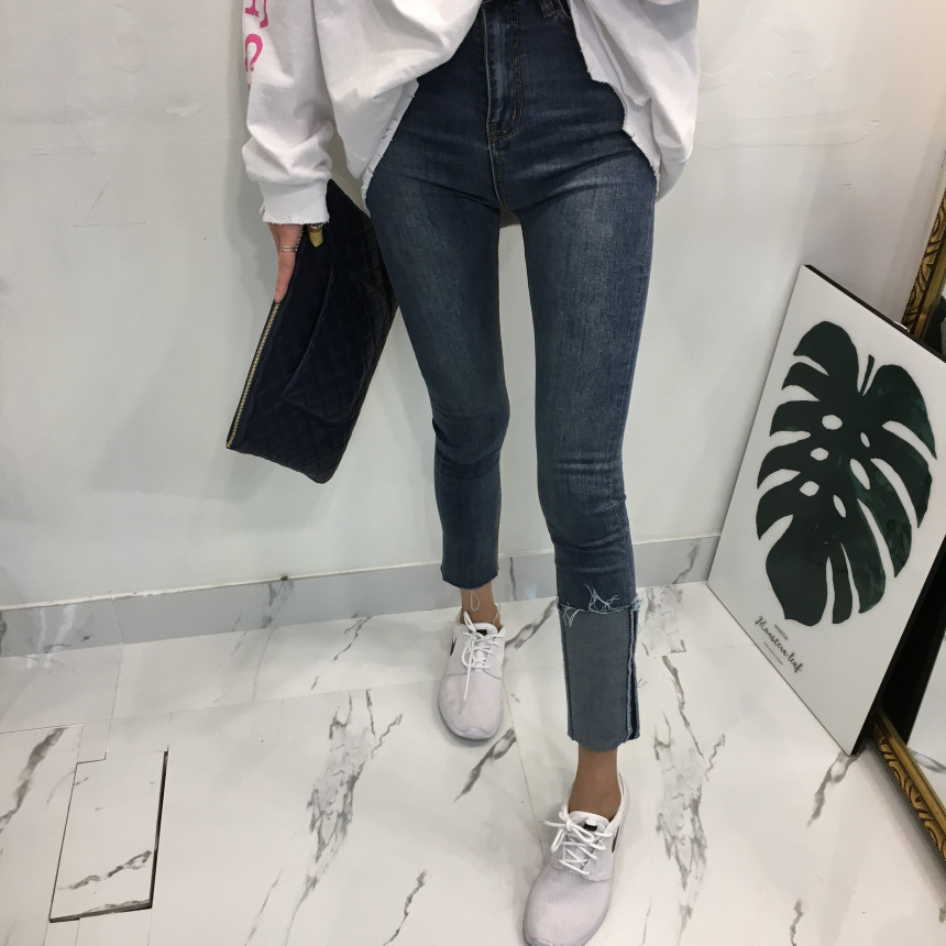 Women Jeans Pants Denim Uncut Roll-up Skinny Jean 