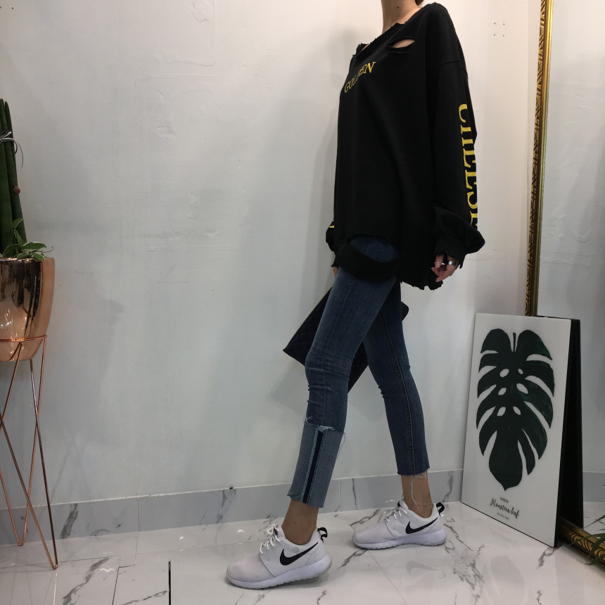 Women Jeans Pants Denim Uncut Roll-up Skinny Jean 