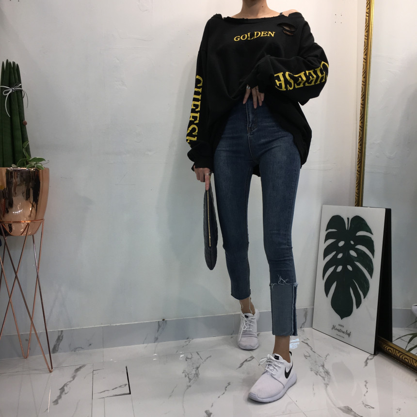 Women Jeans Pants Denim Uncut Roll-up Skinny Jean 