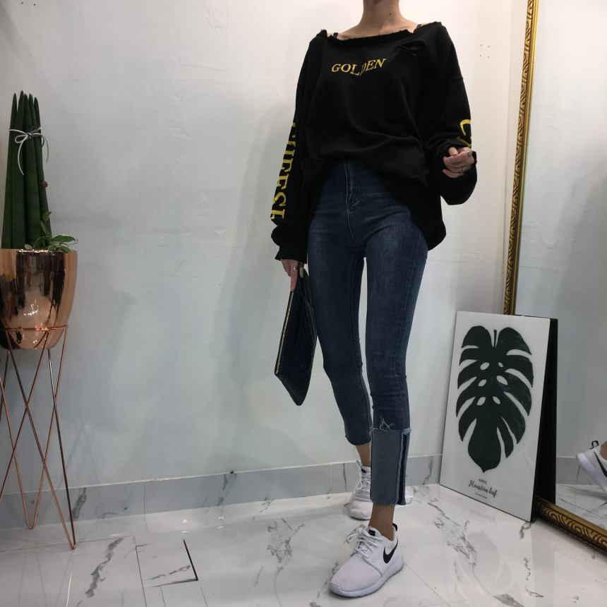 Women Jeans Pants Denim Uncut Roll-up Skinny Jean 