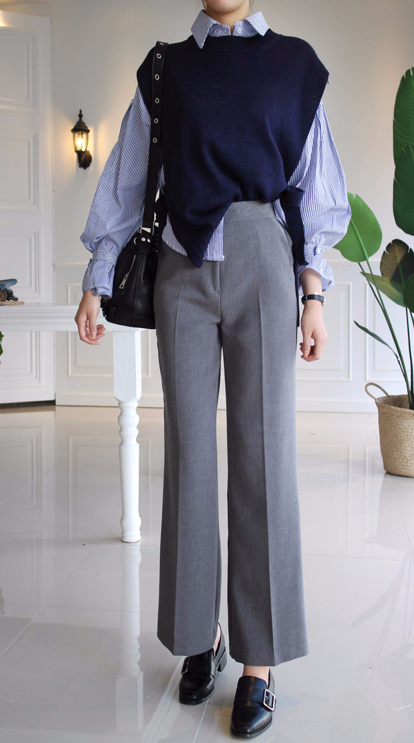 DW striped shirt knit vest set 170 fall blouse fri