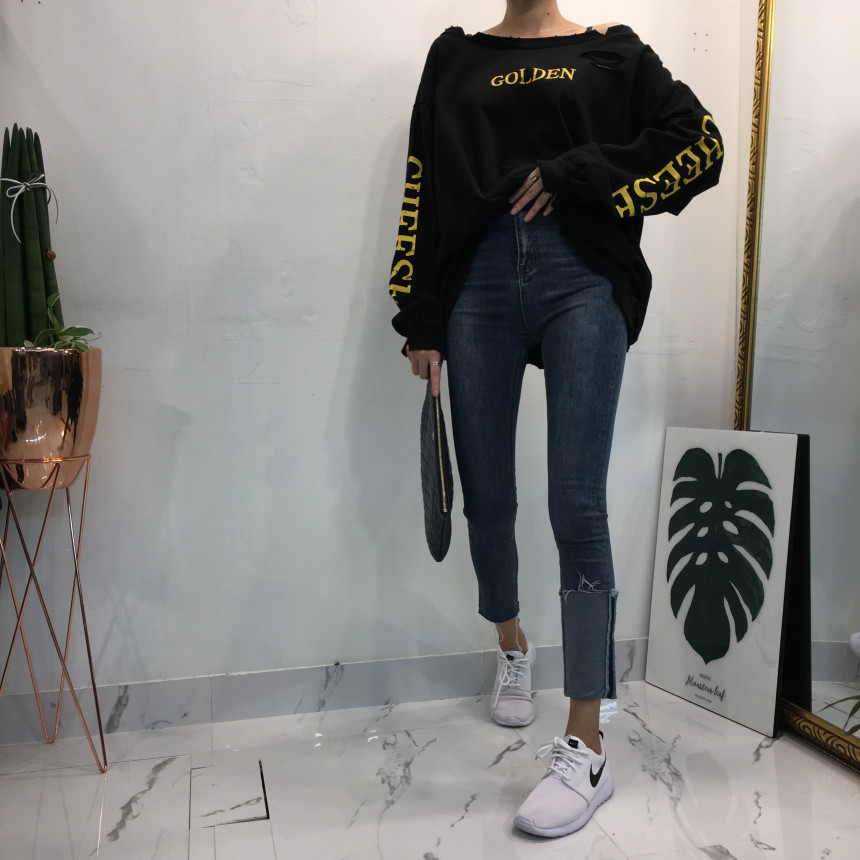 Women Jeans Pants Denim Uncut Roll-up Skinny Jean 