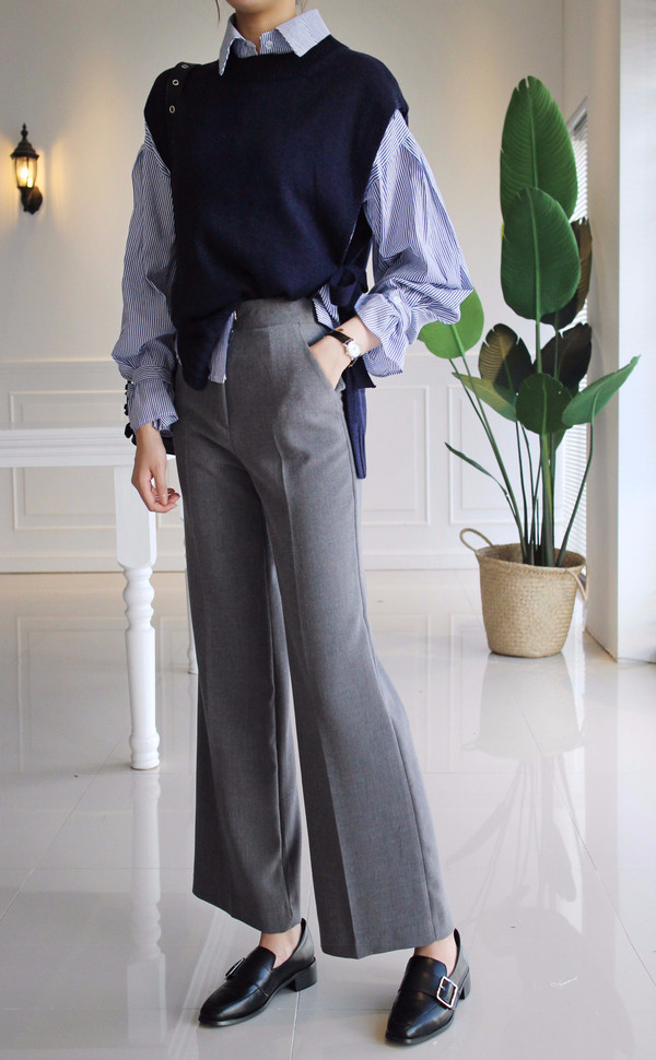 DW striped shirt knit vest set 170 fall blouse fri