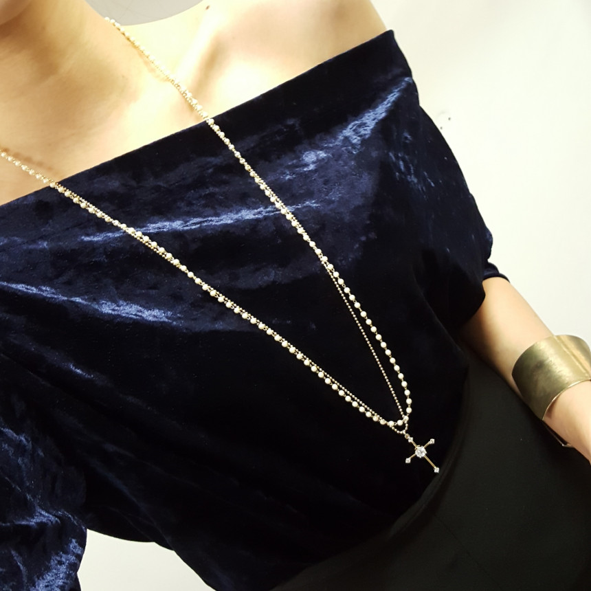 Cross long necklace Long necklace layered Long pea