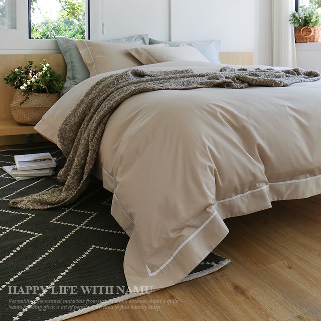 60수 고밀도 샤틴면 호텔침구세트 커퍼스 슬림라인 베이지/화이트라인 SS Q K SK