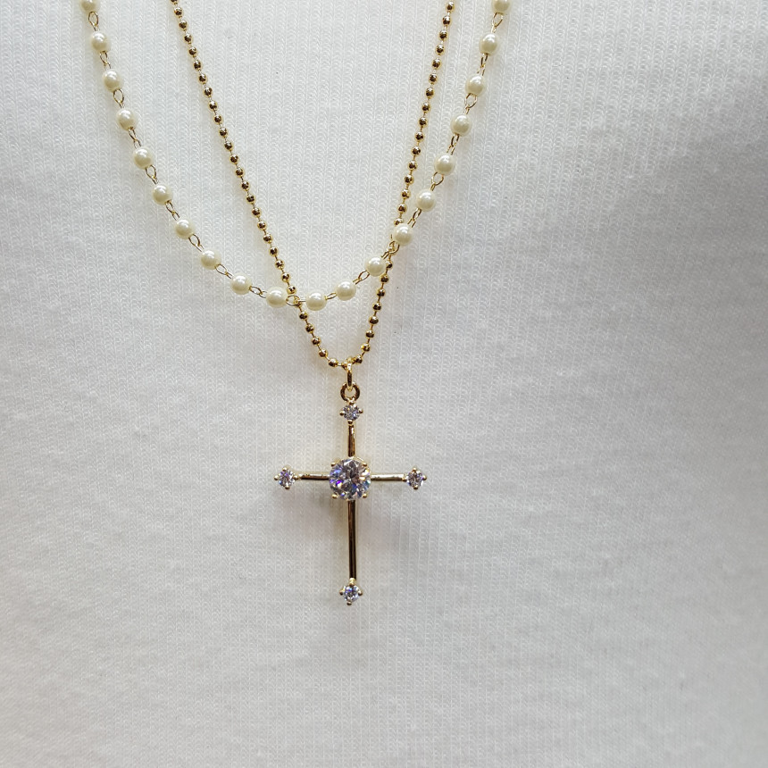 Cross long necklace Long necklace layered Long pea