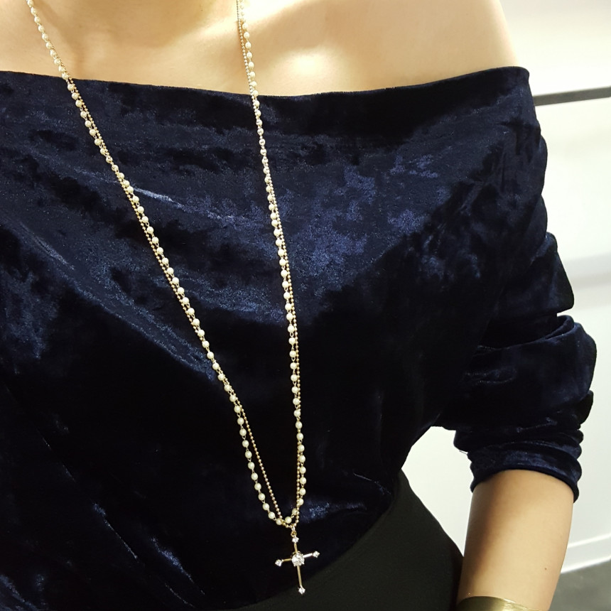 Cross long necklace Long necklace layered Long pea