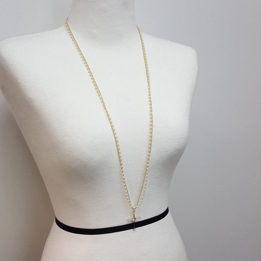 Cross long necklace Long necklace layered Long pea