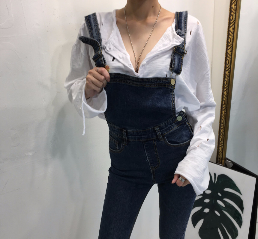 Women Jeans Pants denim roll-up suspenders pants j