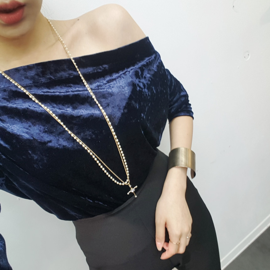 Cross long necklace Long necklace layered Long pea