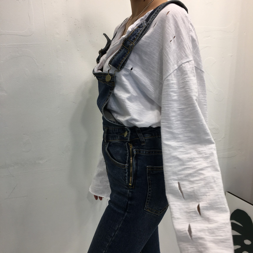 Women Jeans Pants denim roll-up suspenders pants j