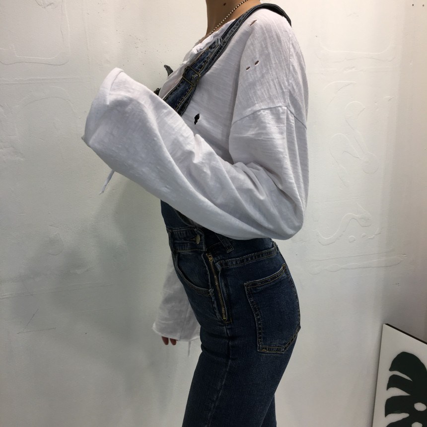 Women Jeans Pants denim roll-up suspenders pants j