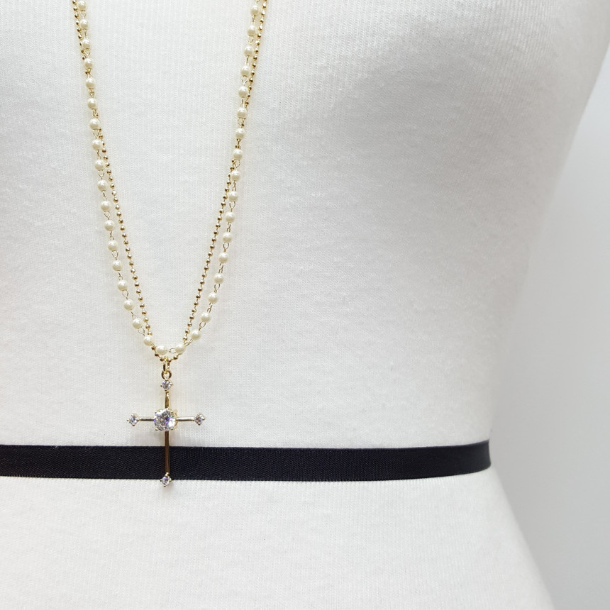 Cross long necklace Long necklace layered Long pea