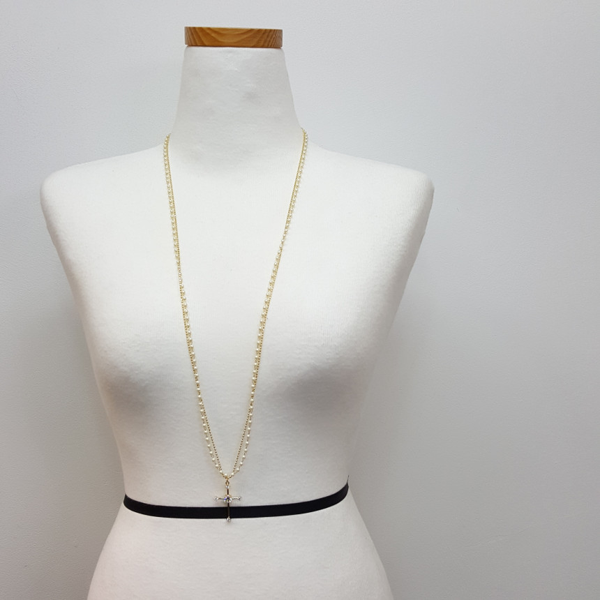 Cross long necklace Long necklace layered Long pea