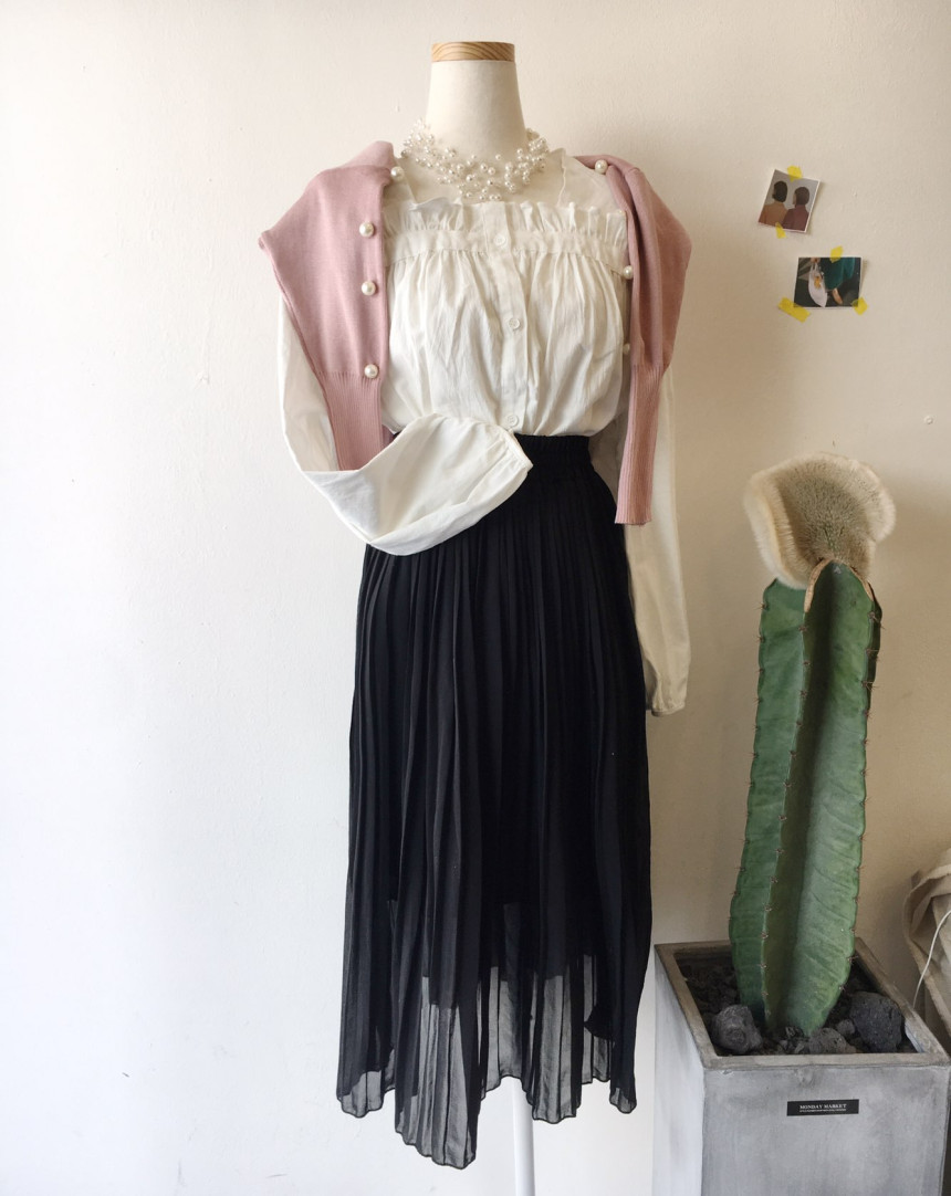Pure Pleated Chiffon Long Skirt 30-to-2 Women Brie