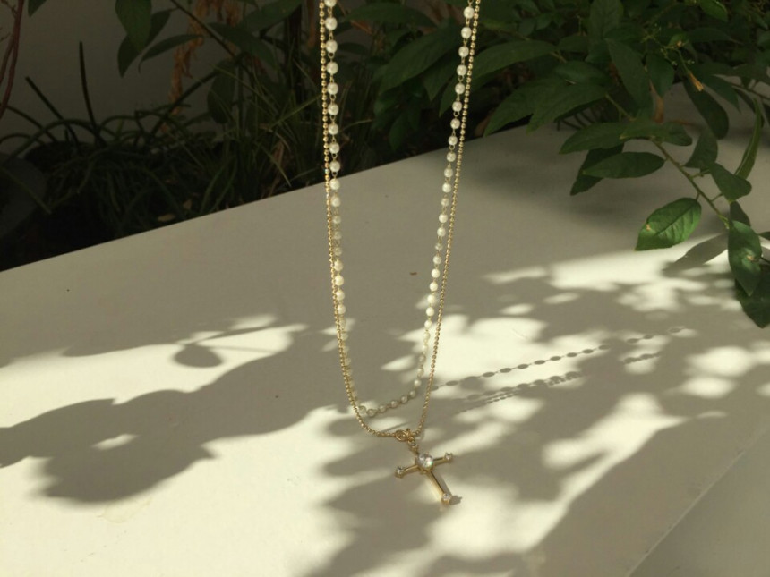 Cross long necklace Long necklace layered Long pea