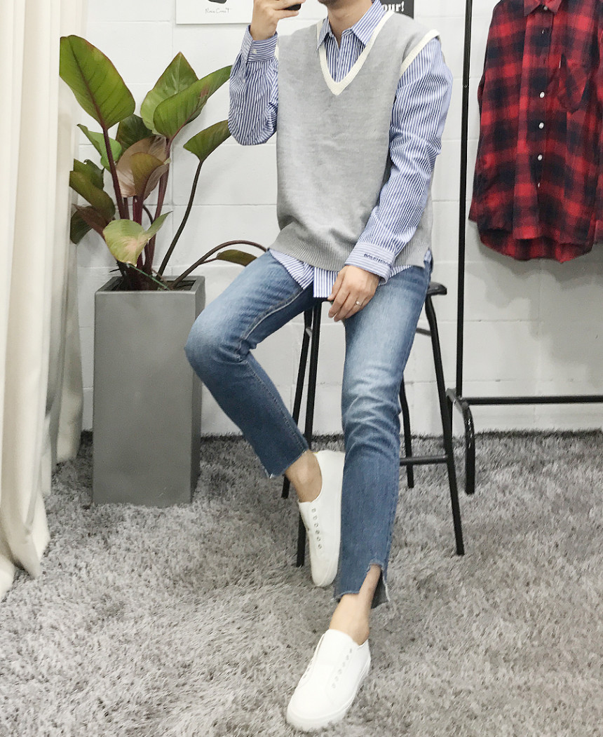 Korea Jeans Pants Men's Denim Pants Coat Jeans 