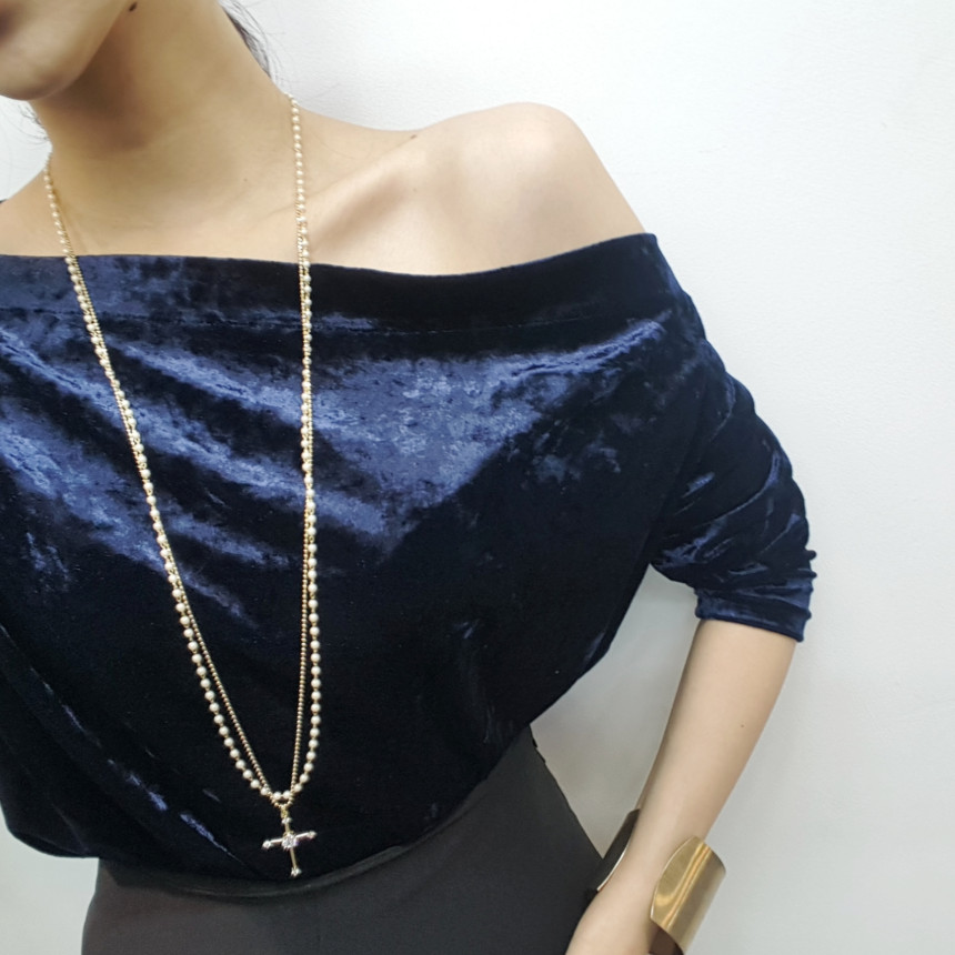 Cross long necklace Long necklace layered Long pea