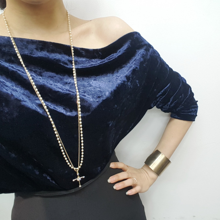 Cross long necklace Long necklace layered Long pea