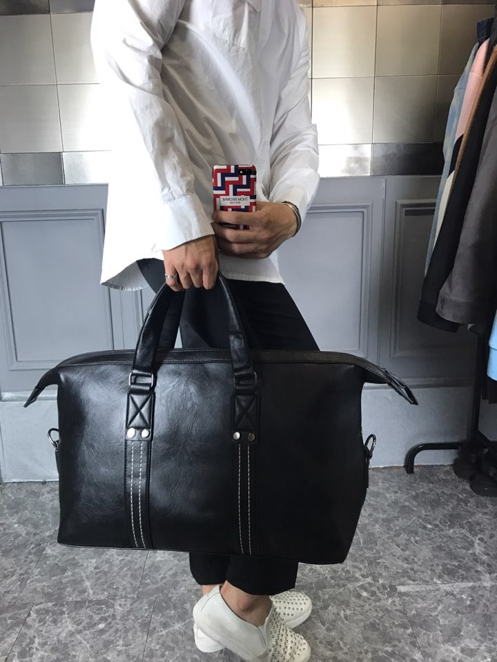 Travel Luggage Men Plain Leather Boston Bag Simple