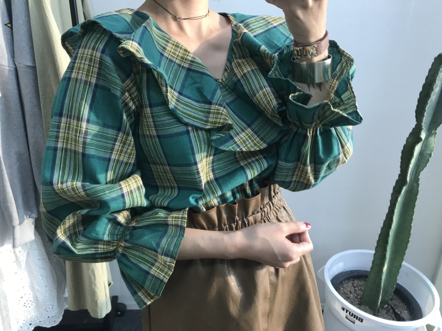Women Blouses Checkup Ruffle Blouse