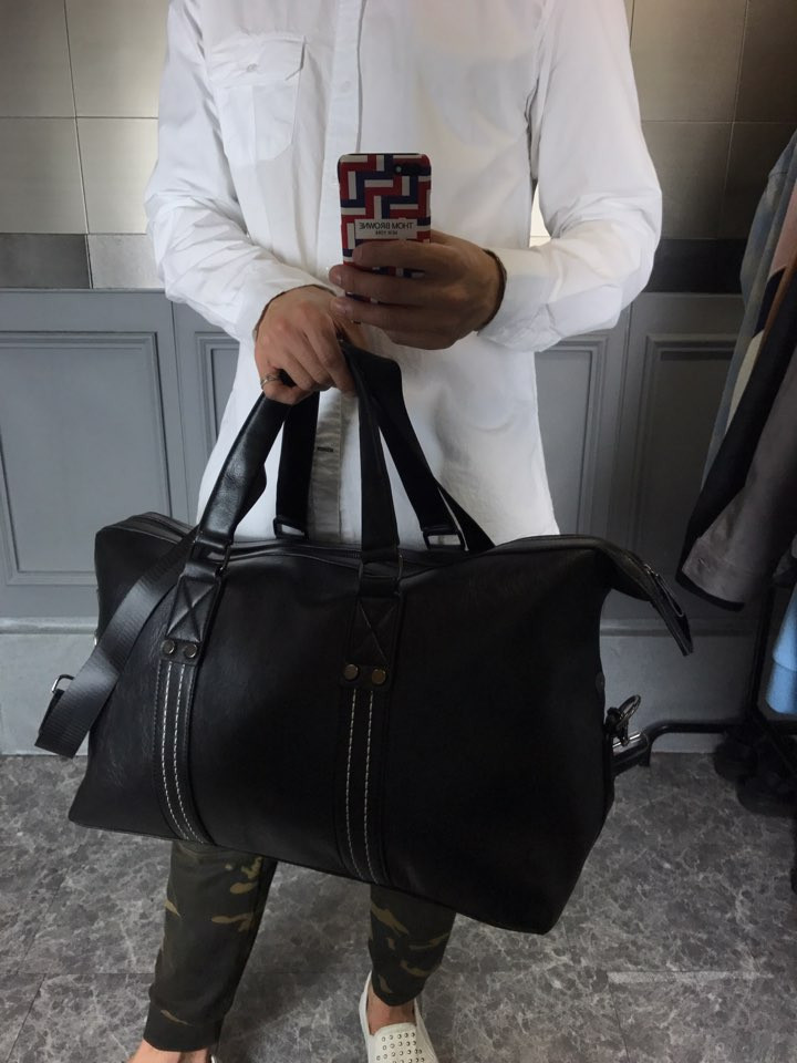 Travel Luggage Men Plain Leather Boston Bag Simple