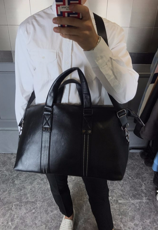 Travel Luggage Men Plain Leather Boston Bag Simple
