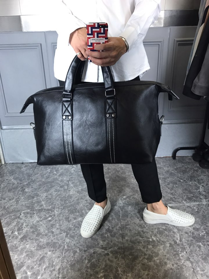 Travel Luggage Men Plain Leather Boston Bag Simple