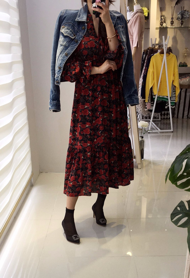 New Women Dress Flower Frill Long Dress Elegant Ch