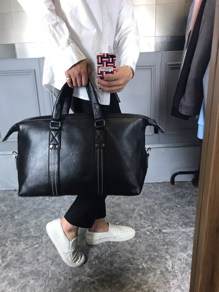 Travel Luggage Men Plain Leather Boston Bag Simple