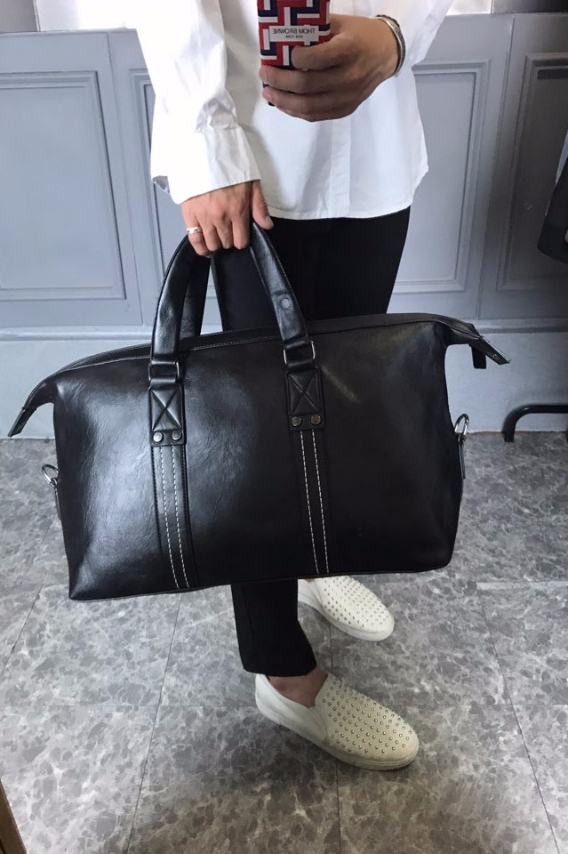 Travel Luggage Men Plain Leather Boston Bag Simple