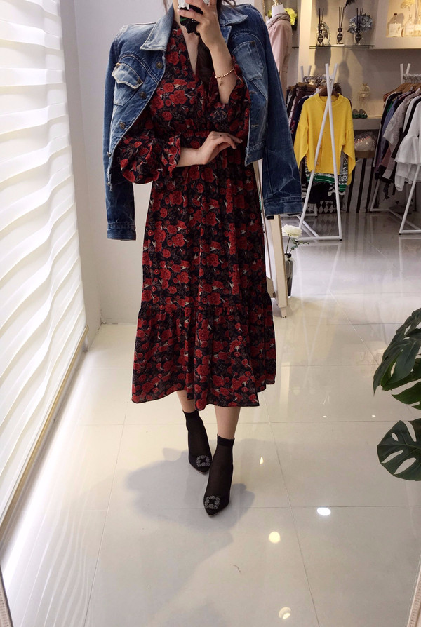 New Women Dress Flower Frill Long Dress Elegant Ch