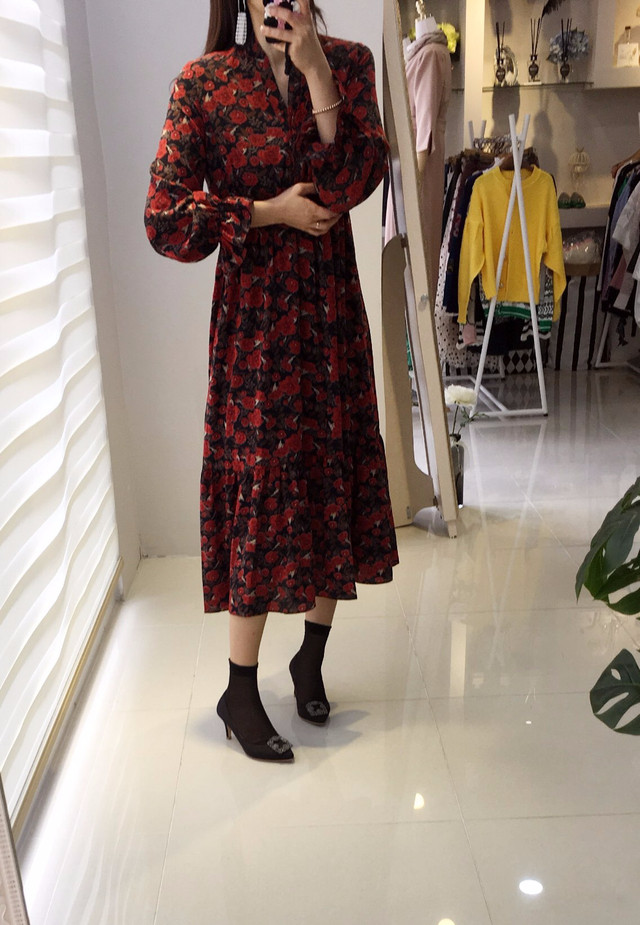 New Women Dress Flower Frill Long Dress Elegant Ch