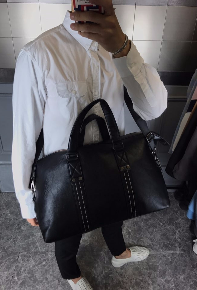 Travel Luggage Men Plain Leather Boston Bag Simple