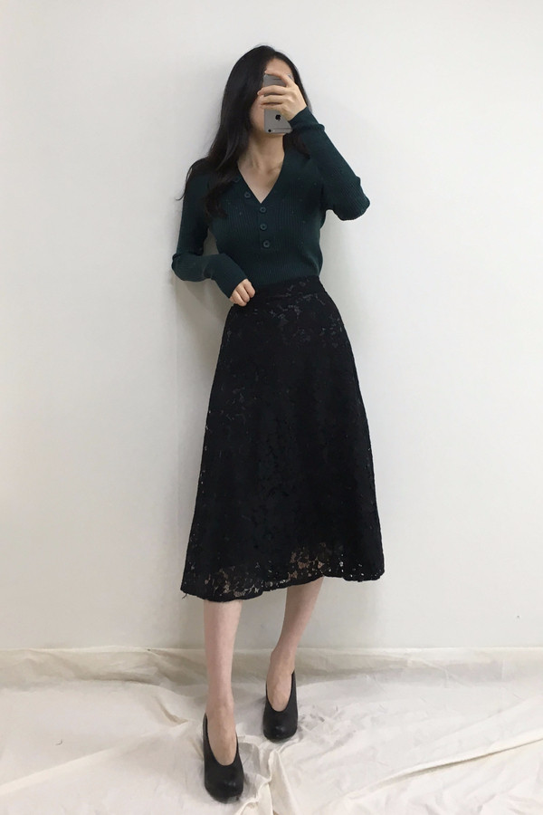 Lace Flare Long Skirt Autumn Bending Pleat A Line 